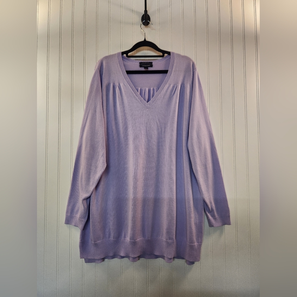 Lands‎ End Women's Lavender 100% Supima Cotton V Neck Sweater Size 2X Classic